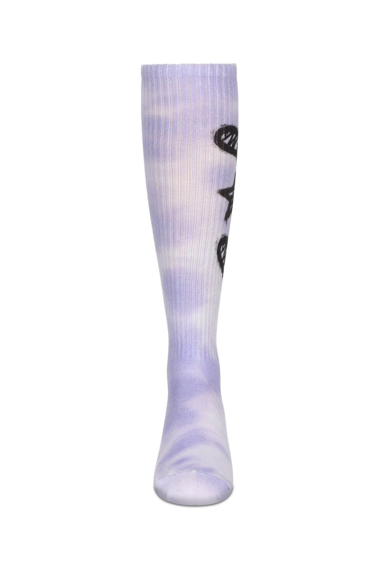 Tie Dye Graffiti Shapes Knee High Socks, Alternate, color, Purple