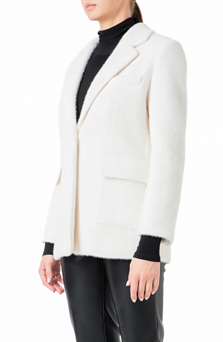 Endless Rose Textured Single Breasted Blazer, Alternate, color, White