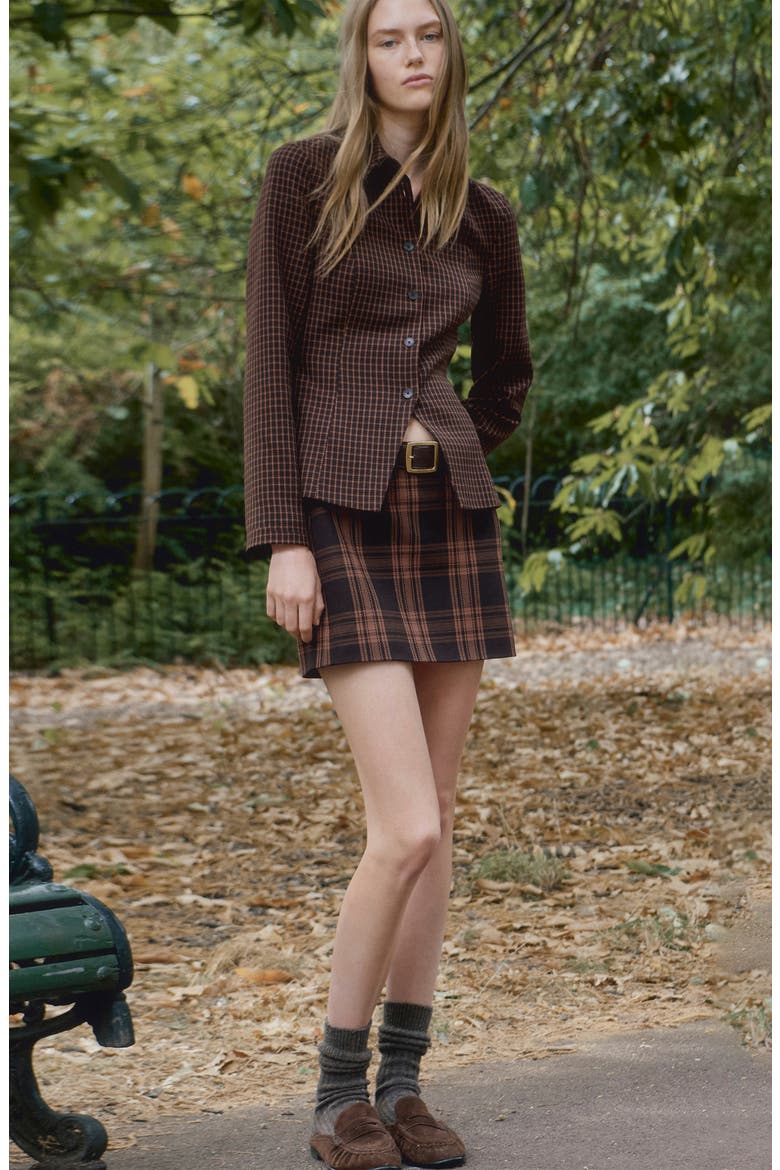 Fitted Houndstooth Shirt, Main, color, BROWN