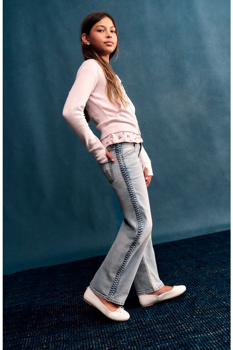 Kids' Braided High Waist Wide Leg Jeans, Alternate, color, AQUAMARINE