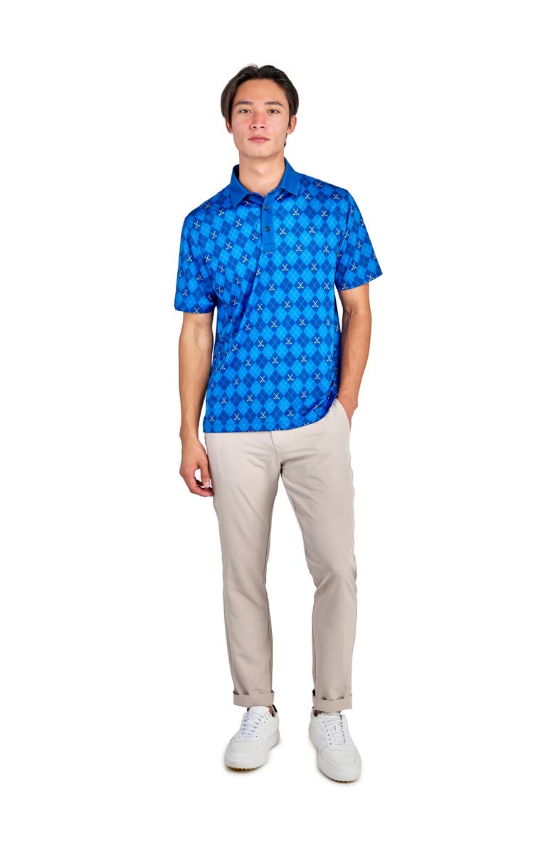 CONSTRUCT Regular Fit Golf Club Argyle Print Recycled Performance Golf Polo, Alternate, color, Blue