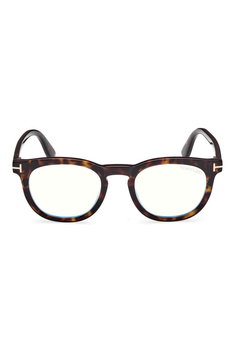 50mm Small Round Blue Light Blocking Glasses, Main, color, HAVANA ECO / T LOGO