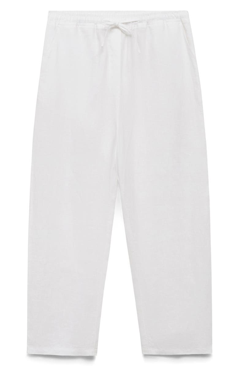 MANGO Straight Leg Linen Drawstring Pants, Alternate, color, Off White