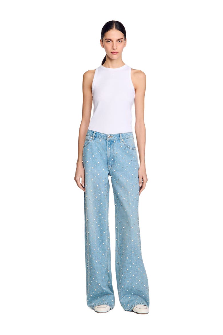 Rhinestone and beaded jeans, Alternate, color, Blue jean