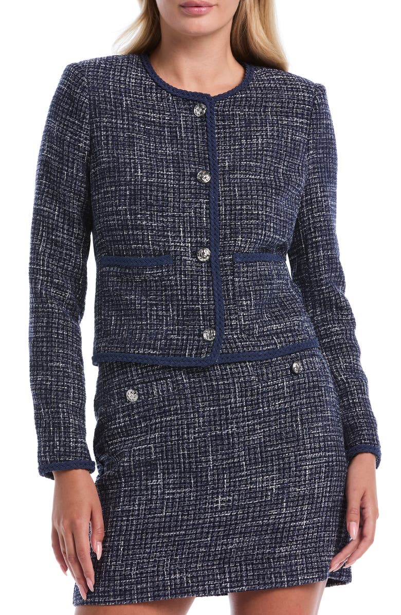Laundry by Shelli Segal Patch Pocket Tweed Jacket, Main, color, Peacoat