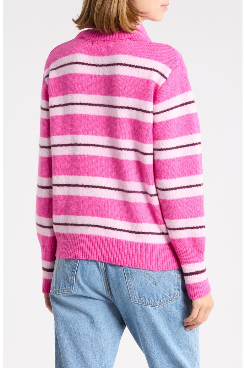 Striped Crewneck Sweater with Scarf, Alternate, color, PINK COMBO