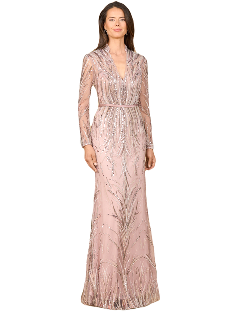 Mandarin V-Neck Gown with Long Sleeves