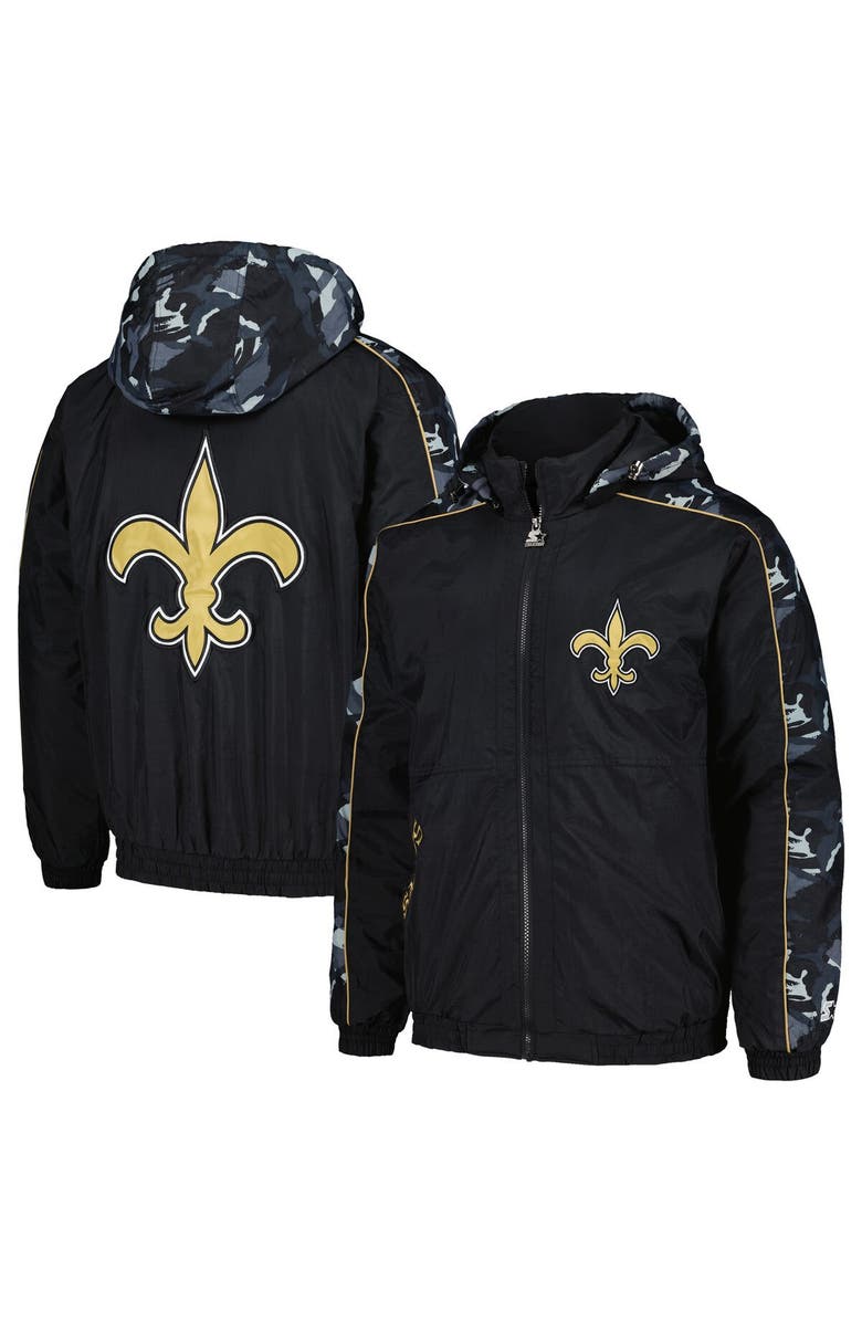 STARTER Men's Starter Black New Orleans Saints Thursday Night Gridiron Full-Zip Hoodie, Main, color, Black