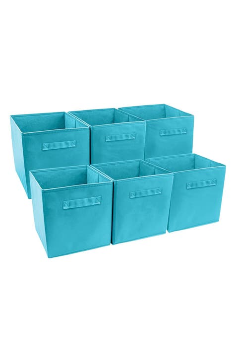 Foldable Storage Cube Basket Bin - Set of 6 - Aqua