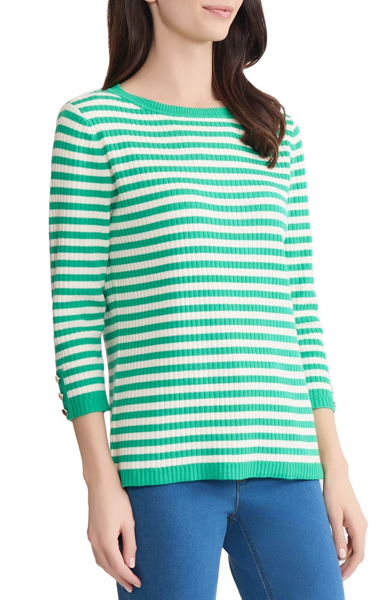 Jones New York Stripe Boat Neck Sweater, Alternate, color, Kelly / White Sand