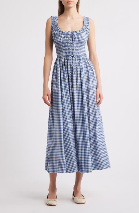 Emmaretta Gingham Pleated Voile Maxi Dress