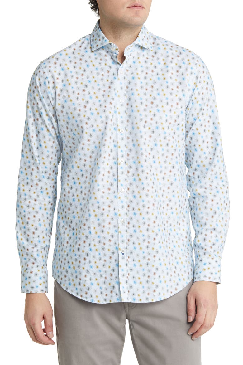 Harold Dandelion Print Button-Up Shirt, Main, color, AGAVE