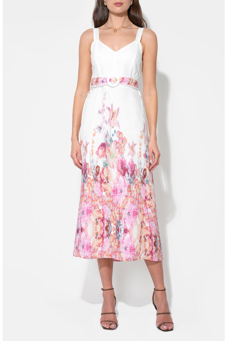Remi Floral Midi Dress, Alternate, color, WHITE/ MAGENTA