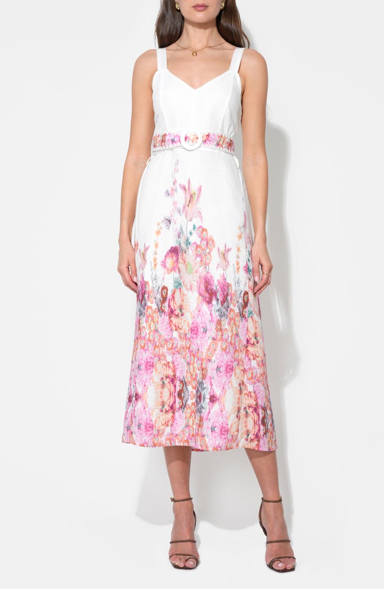 Adelyn Rae Remi Floral Midi Dress, Alternate, color, White/ Magenta