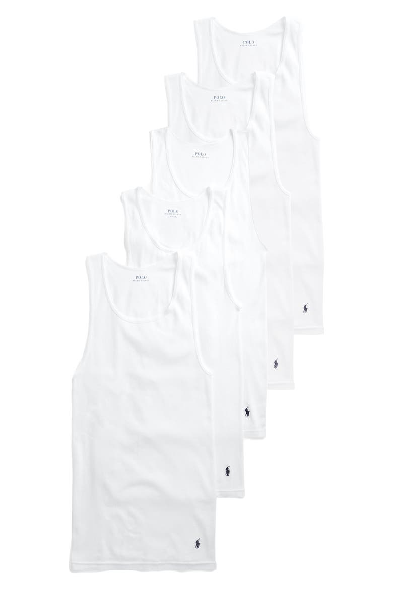 5-Pack Classic Logo Embroidered Cotton Rib Tanks, Main, color, WHITE/WHITE