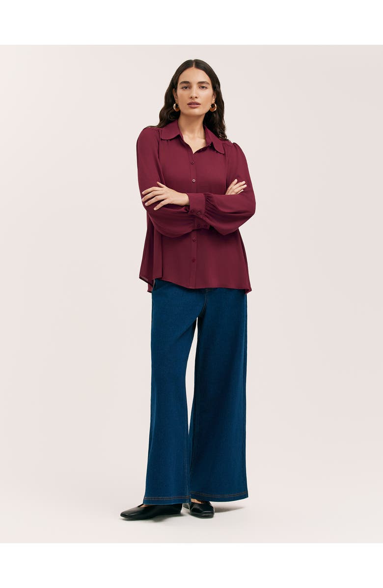 Finery London Melina Chiffon Button Down Blouse, Alternate, color, Burgundy
