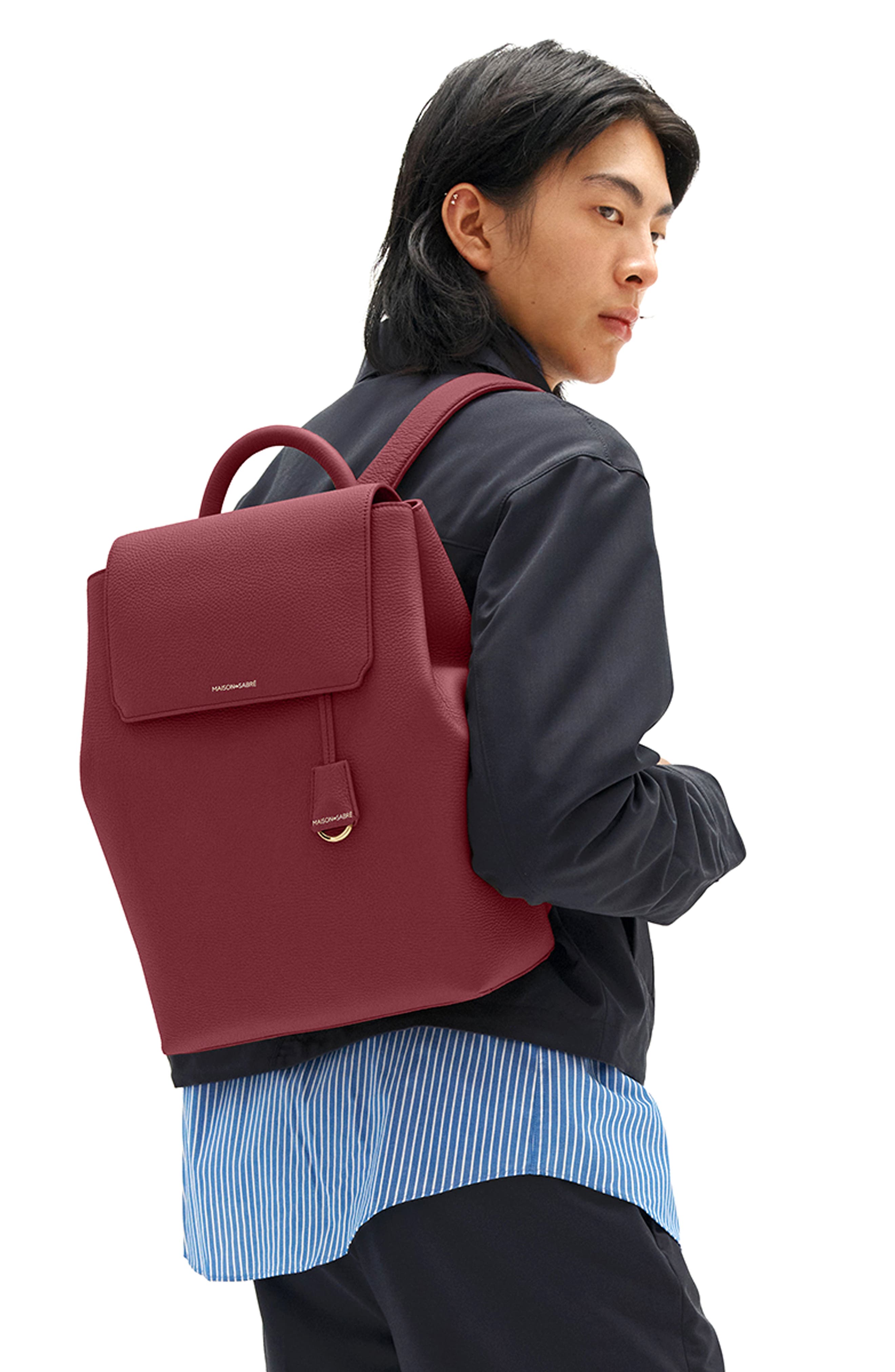 The Medium Soft Backpack, Alternate, color, Plum Red