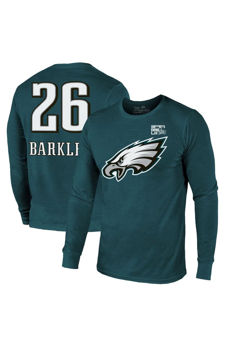 Majestic Threads Men's Majestic Threads Saquon Barkley Midnight Green Philadelphia Eagles Super Bowl LIX Player Name & Number Tri-Blend Long Sleeve T-Shirt, Main, color, 