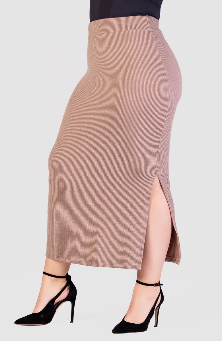 24seven Comfort Apparel Rib Midi Skirt, Alternate, color, Taupe