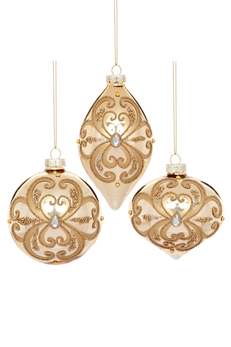 Jeweled Scroll Ornament, Box of 6, Main, color, Champagne Gold