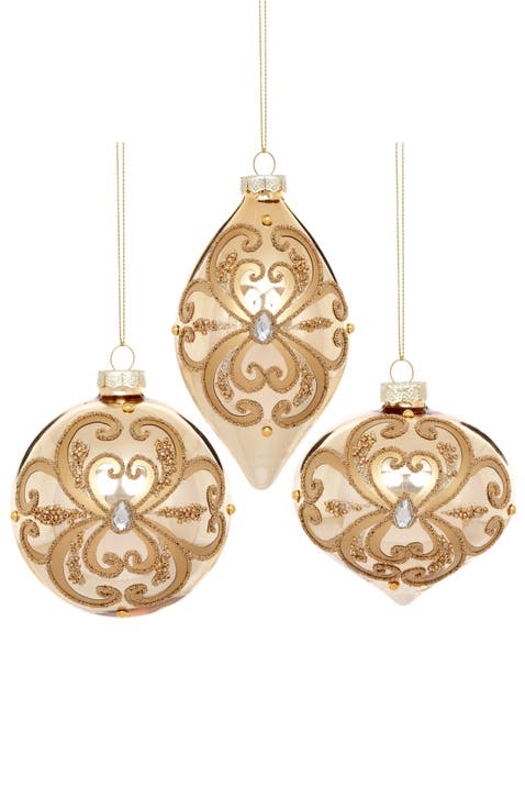 Jeweled Scroll Ornament, Box of 6