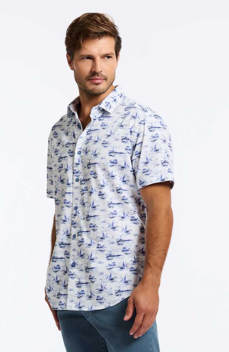 Robert Graham Alboran Short Sleeve Stretch Cotton Button-Up Shirt, Alternate, color, Blue