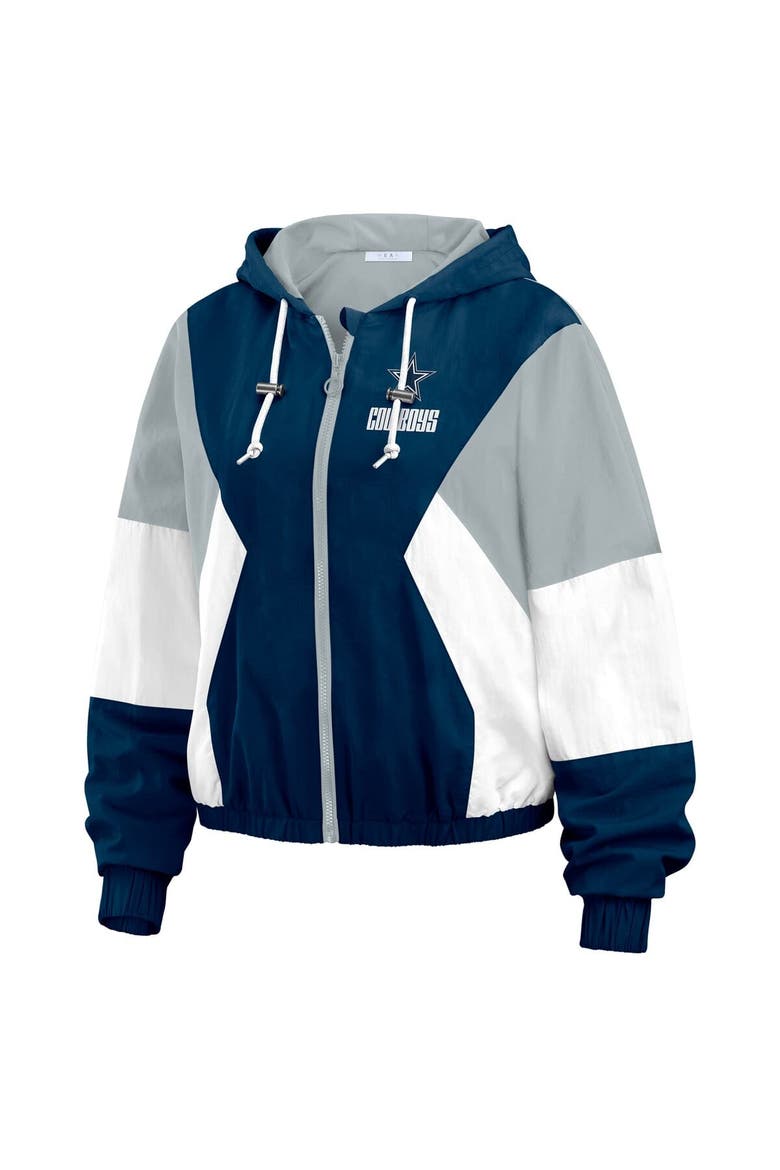 Women's WEAR by Erin Andrews  Navy Dallas Cowboys Color Block Full-Zip Windbreaker Jacket, Alternate, color, Navy