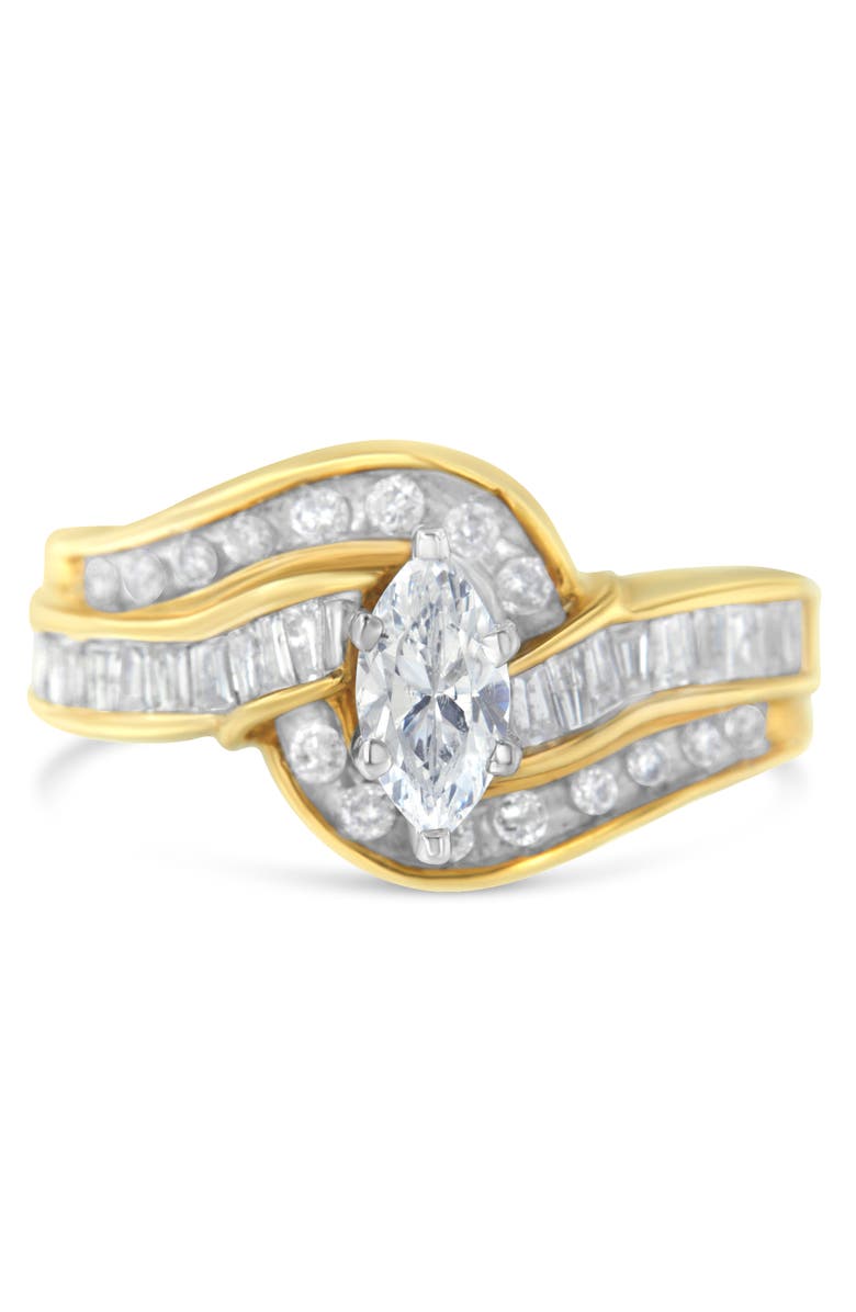 Haus of Brilliance 14K Gold 1 cttw Marquise Baguette and Round Diamond Bypass Ring, Main, color, Yellow