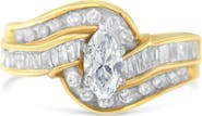 Haus of Brilliance 14K Gold 1 cttw Marquise Baguette and Round Diamond Bypass Ring
