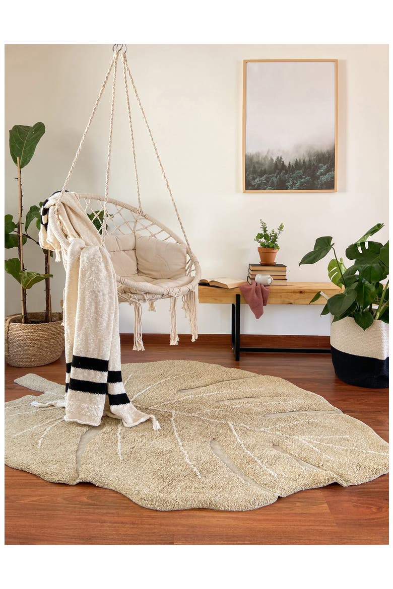 Monstera Leaf Washable Area Rug, Alternate, color, OLIVE NATURAL HONEY