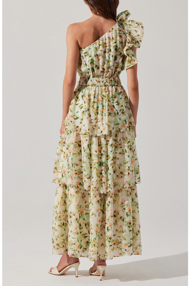 Imelda Floral One-Shoulder Dress, Alternate, color, GREEN FLORAL