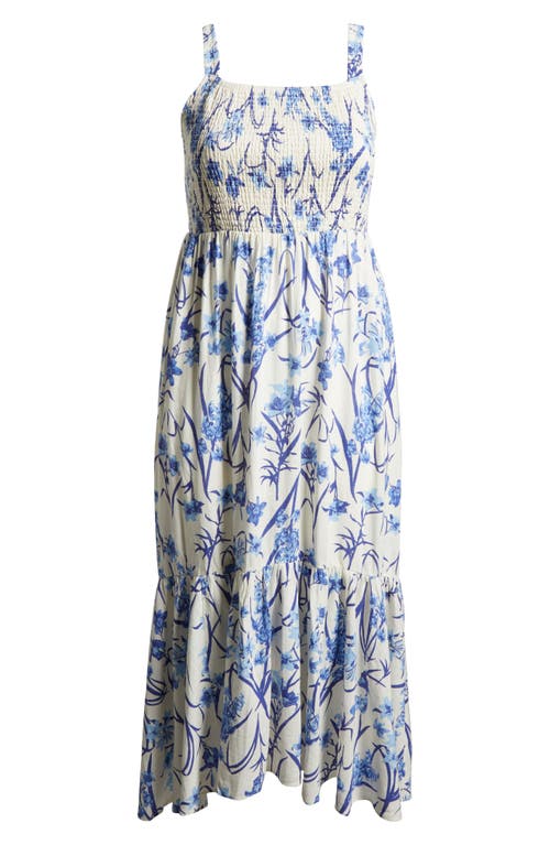 Chelsea28 Smocked Maxi Sundress In Ivory- Blue Sofia Floral