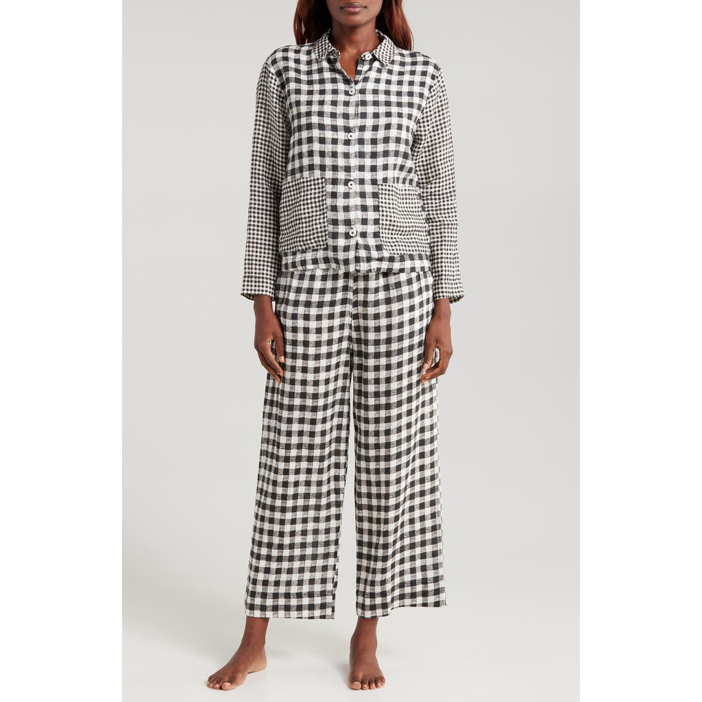 Desmond & Dempsey Long Sleeve Linen Pajamas In Multi