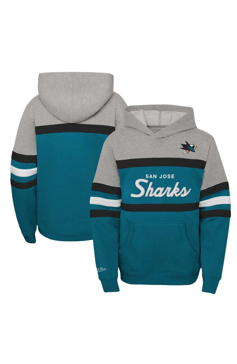 Mitchell & Ness Youth Mitchell & Ness Teal San Jose Sharks Head Coach Pullover Hoodie, Main, color, Teal