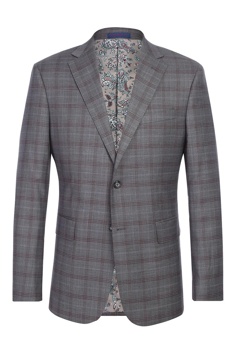 Trim Fit Plaid Two-Piece Suit, Alternate, color, GRAY