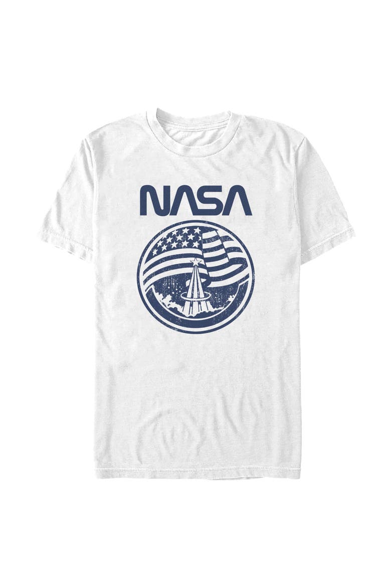 Men's NASA Distressed American Flag  Graphic T-Shirt, Main, color, White