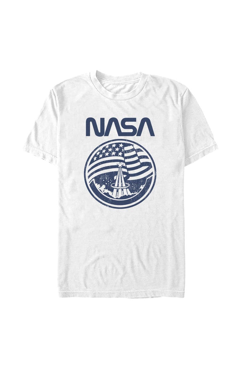 NASA Men's NASA Distressed American Flag  Graphic T-Shirt, Main, color, White