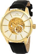 PORSAMO BLEU Cassius Leather Strap Watch, 45mm