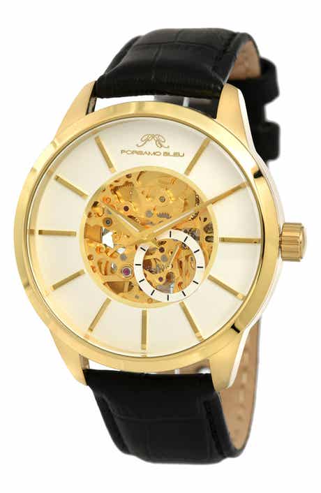 PORSAMO BLEU Cassius Leather Strap Watch, 45mm