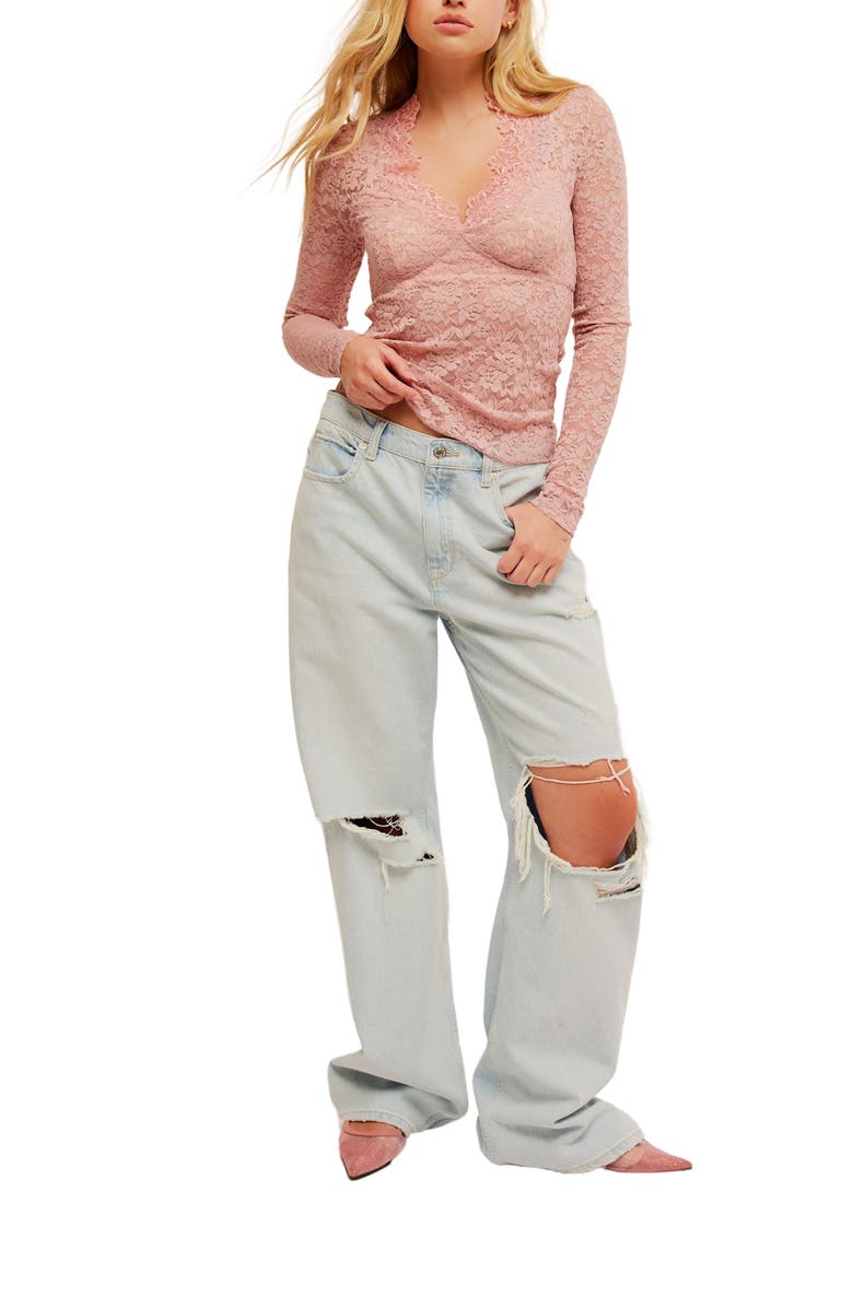 Free People All Day Lace Crop Top, Alternate, color, Pale Mauve