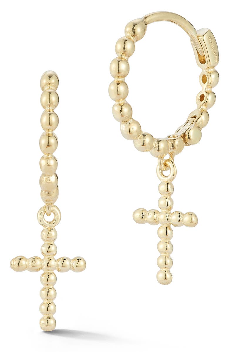 Ember Fine Jewelry 14K Cross Huggie Hoop Earrings, Main, color, Gold