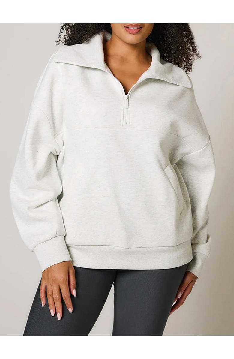 LOVALL ALL SZN Oversized 1/4 Zip Sweatshirt, Alternate, color, Light Grey Marl