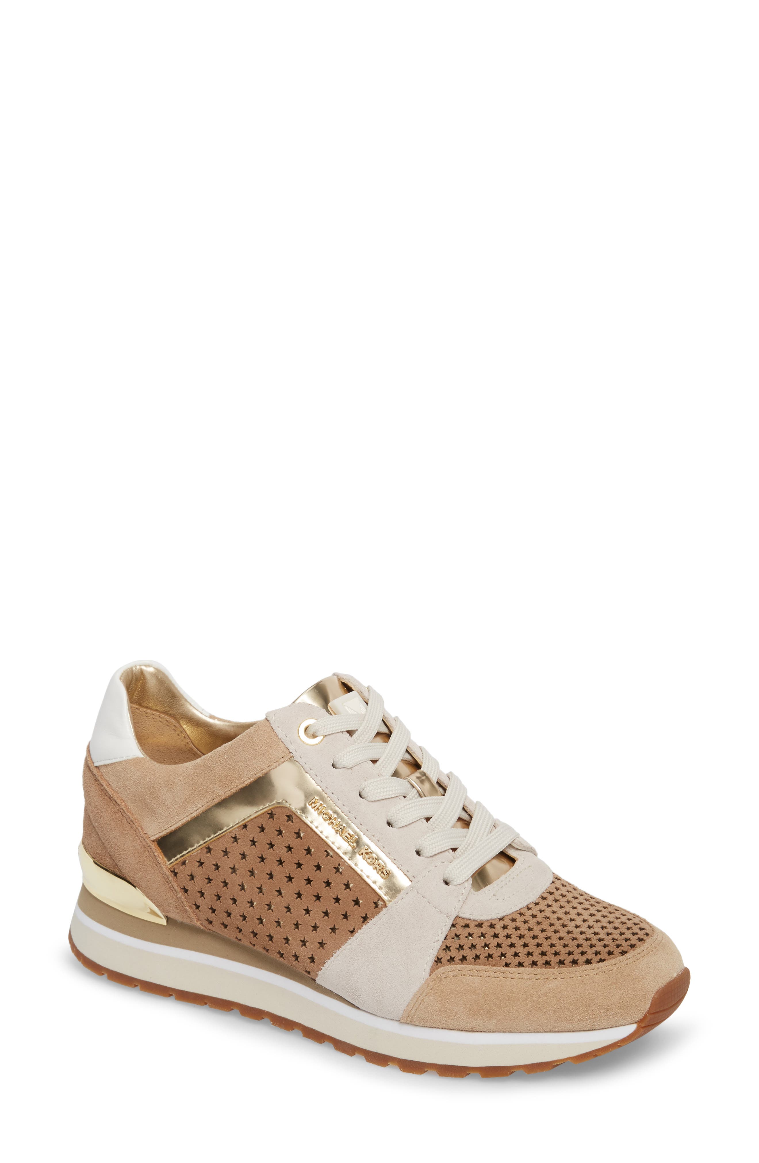Billie Perforated Sneaker, Main, color, LIGHT KHAKI
