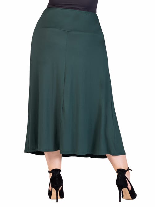 24seven Comfort Apparel Plus Size Comfortable Fit Elastic Waist Maxi Skirt In Green