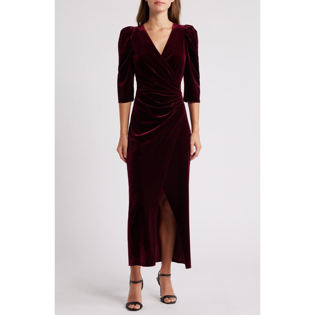 Chelsea28 Faux Wrap Velvet Midi Cocktail Dress In Burgundy
