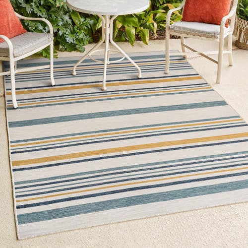 Jonathan Y Janus Classic Coastal Ticking Stripe Reversible Machine-washable Indoor/outdoor Area Rug In Cream/navy