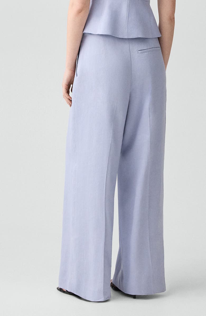 Theory Pleated Linen Blend Wide Leg Pants, Alternate, color, Cornflower