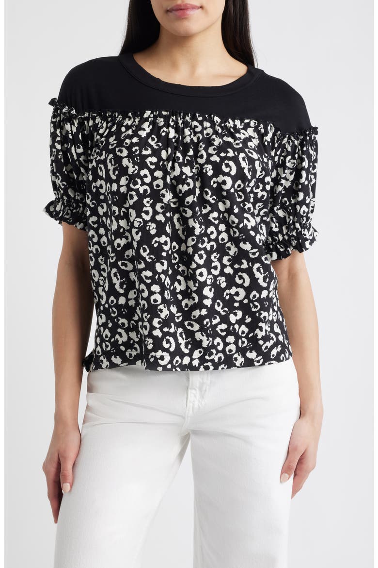 Contrast Yoke Top, Main, color, BLACK/ BEIGE