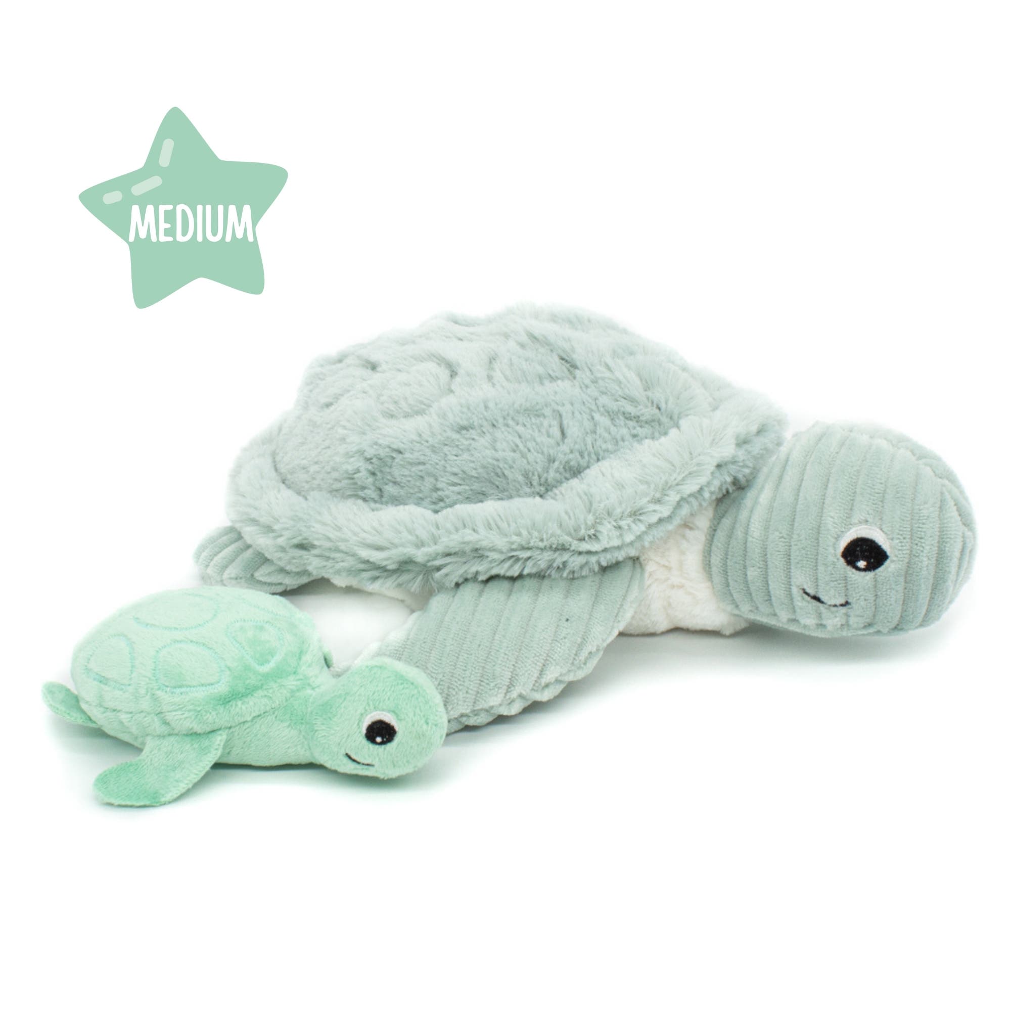 Les Ptipotos Sea Turtle Mom & Her Baby (Medium) - Secret Keeper Plush Toy, Eco-Friendly, Soft & Washable in Mint 