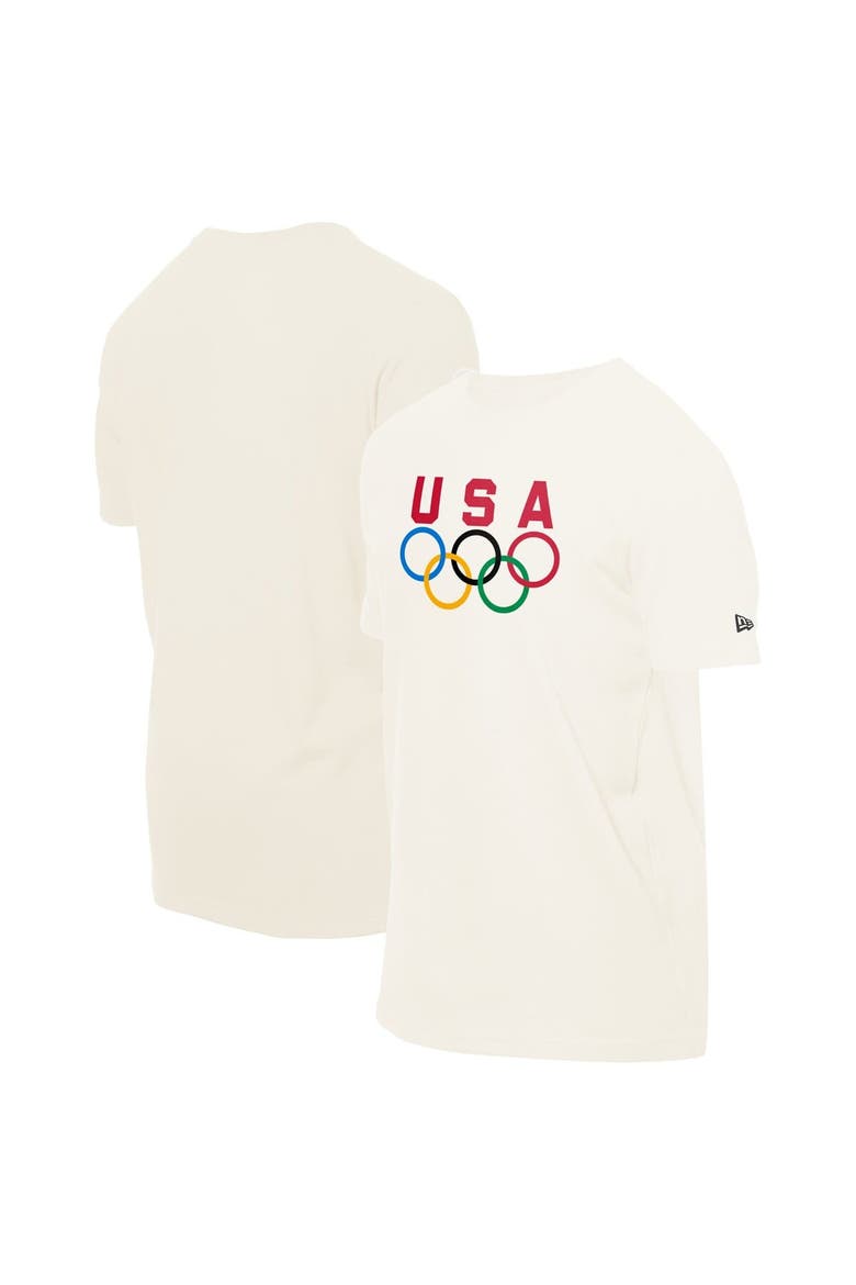 Men's New Era  Cream Team USA 5 Rings Chrome T-Shirt, Main, color, Cream